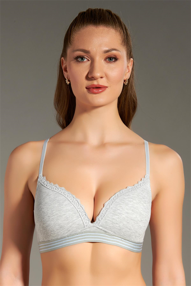 Lace Detail Unpadded Kids Bra C18132 Gray Melange